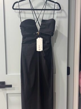 Zara Black Strappy Satin Maxi Dress - with cutouts